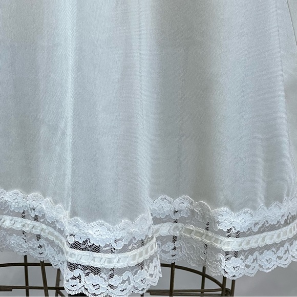 VINTAGE 70s lace nylon dress slip full long maxi white‎ lingerie layer nightgown - Picture 7 of 13